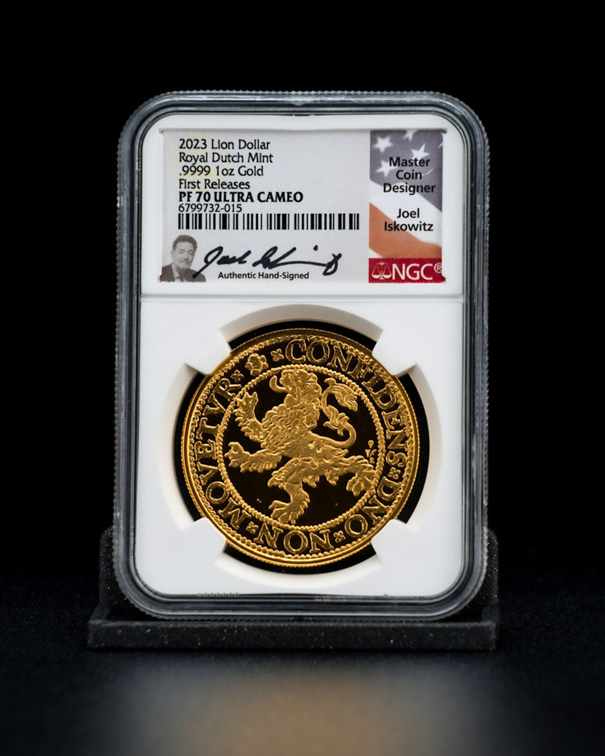 2023 1oz Gold Lion Dollar Royal Dutch Mint | First Releases PF70 Ultra Cameo | Joel Iskowitz Autographed