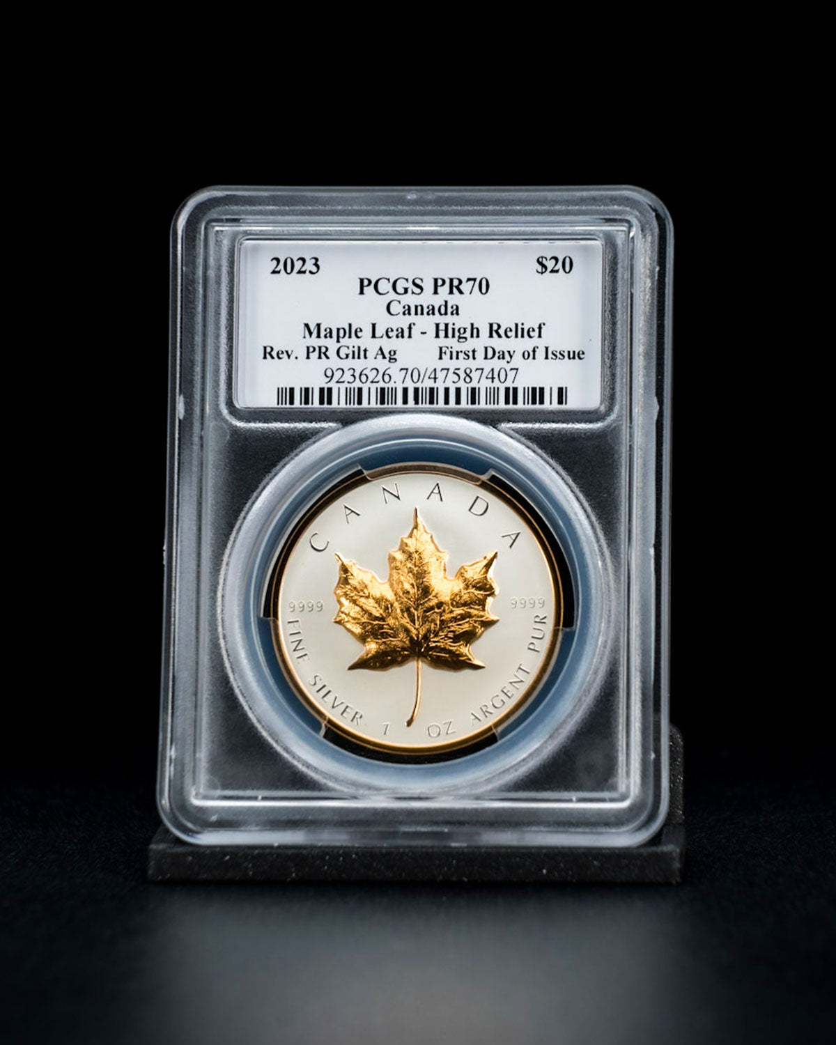 2023 $20 Canada Gilted Maple Leaf High Relief | First Day of Issue PCGS REV PR70 | Susanna Blunt Autographed